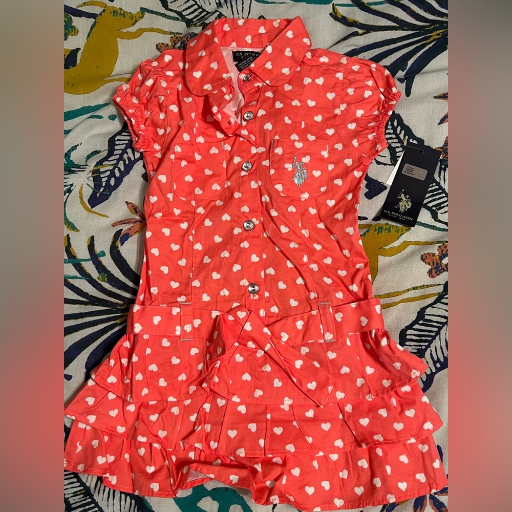 U.S. Polo Assn. Coral Dress with White Hearts
